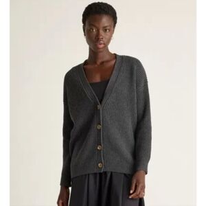 Quince Cardigan Sweater Organic Cotton Charcoal Oversized Boyfriend